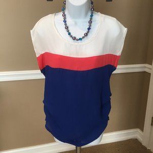 ✅2for20 Blue, Coral & White Cap Sleeve Top Sm